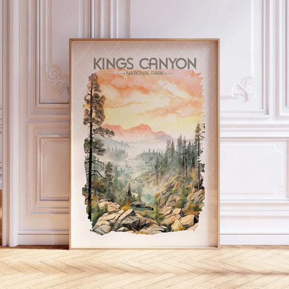Kings Canyon National Park Watercolor Sunset Canyon Scene Poster