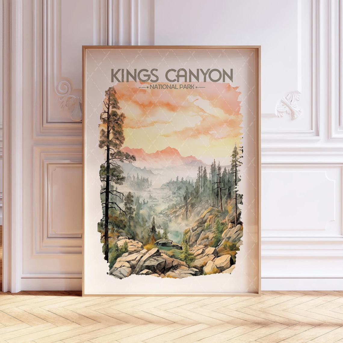 Kings Canyon National Park Watercolor Sunset Canyon Scene Poster