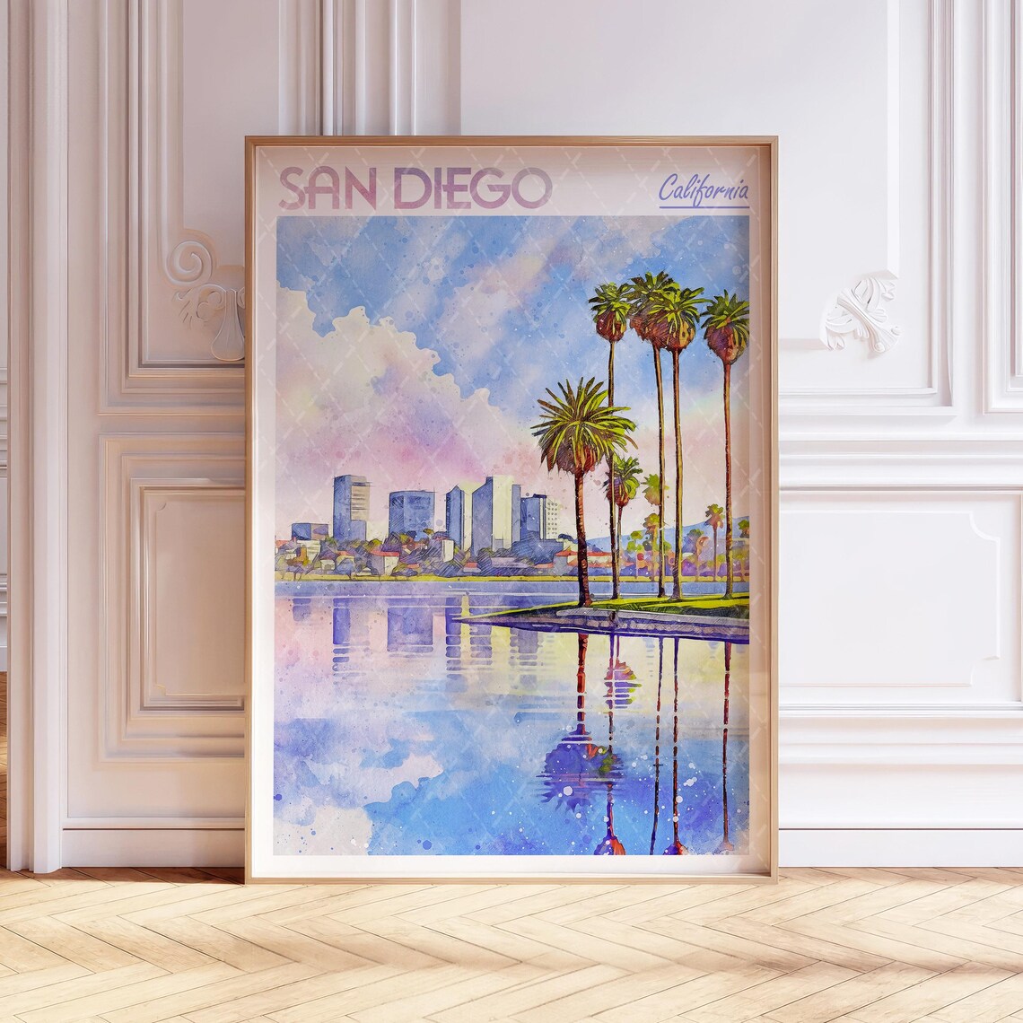 San Diego Watercolor Travel Poster, World Cities