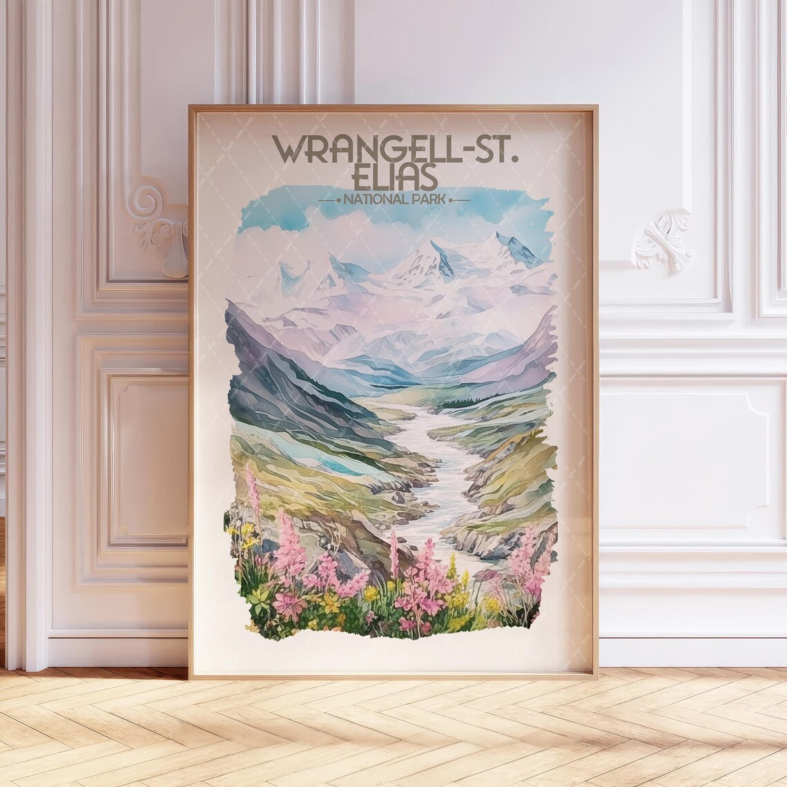 Wrangell St Elias National Park Watercolor Mountain Travel Poster