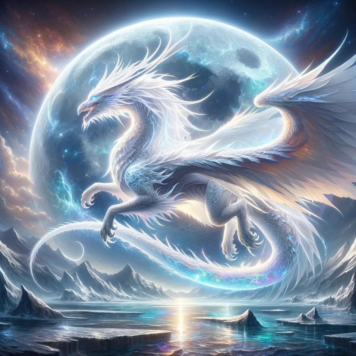 Lunar Dragon Fantasy Art, Wall Art Print