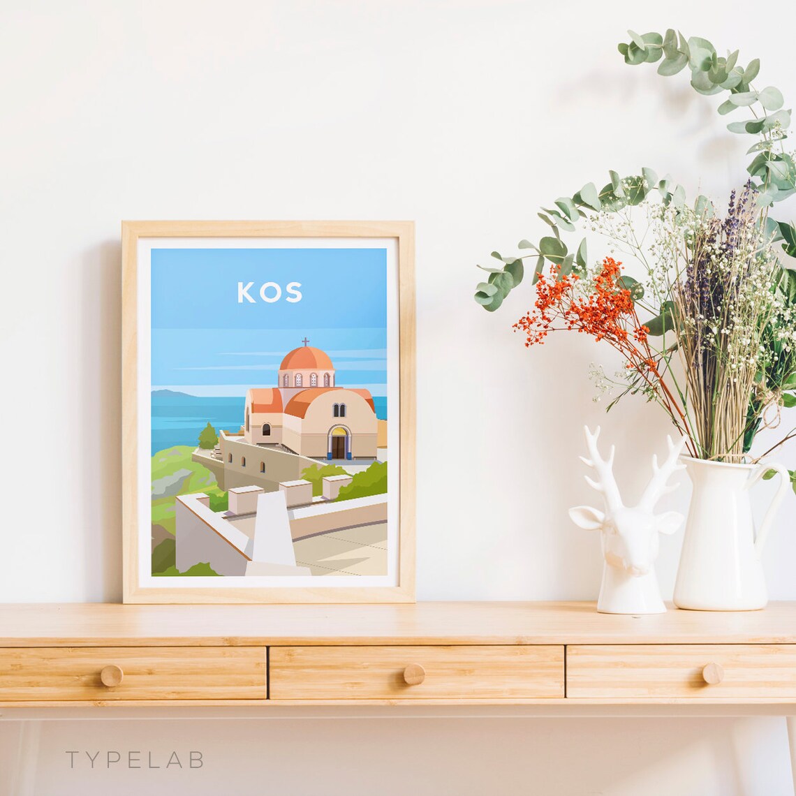 Kos Greece Travel Poster, Greek Landscape Art Print