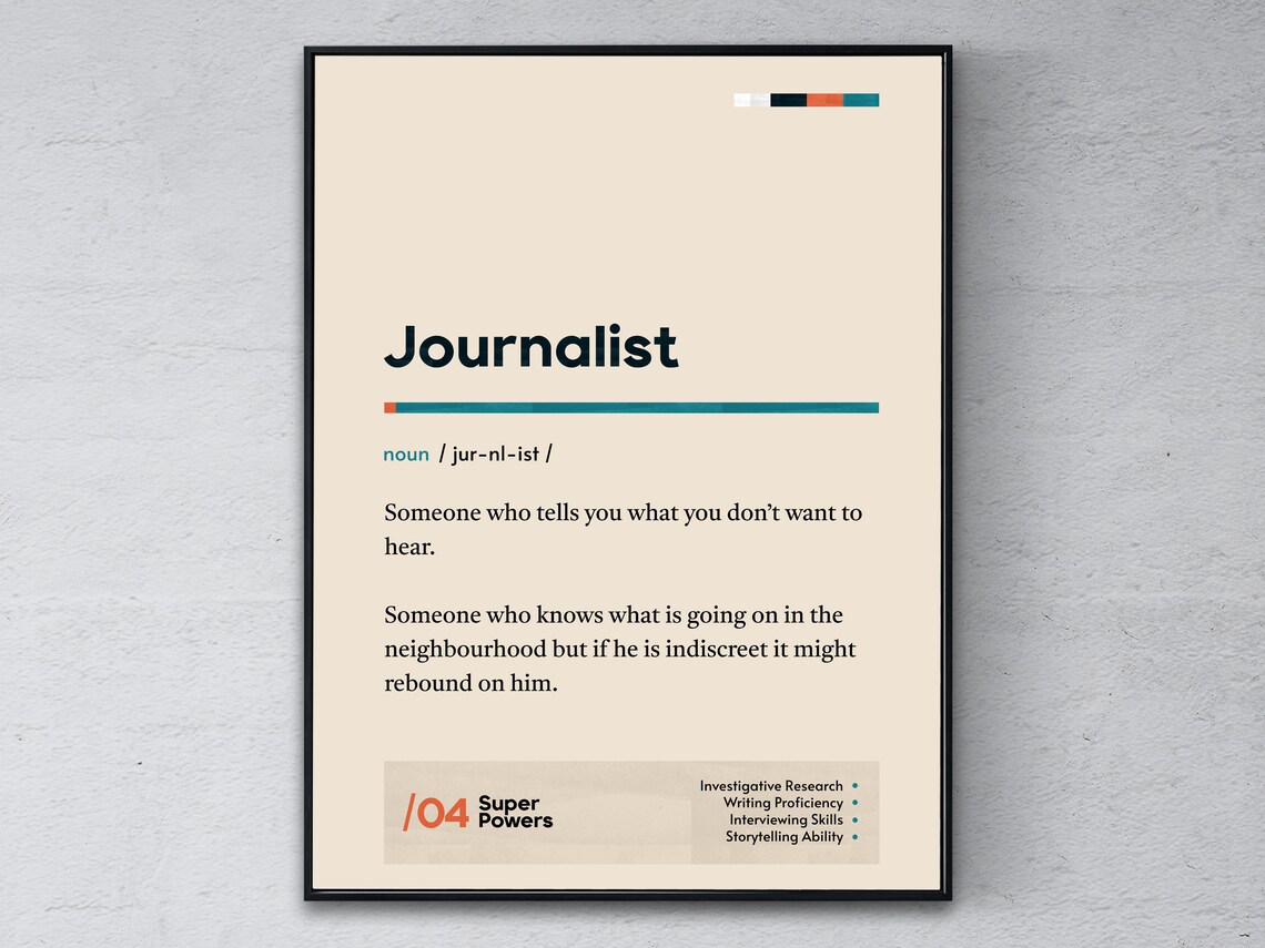 Journalist Definition Funny Reporter Newsroom Gift Wall Decor Poster