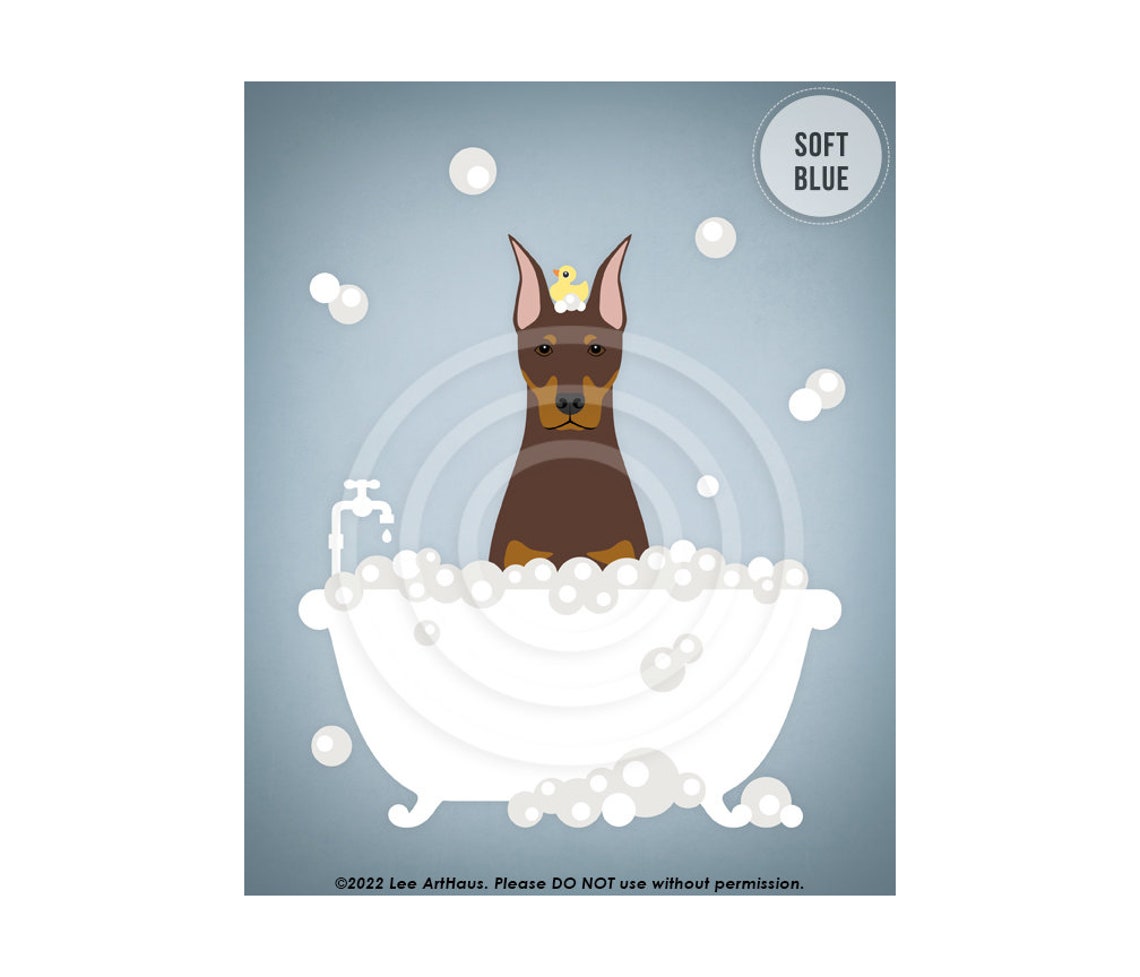 Red Doberman Pinscher Bubble Bath Bathtub Rubber Duck Wall Art Poster - Image 2