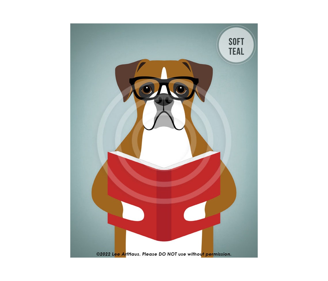Brown Boxer Dog Wearing Glasses Reading a Red Book Funny Poster - Image 4