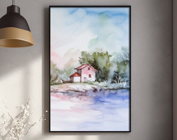 Calm Lake Watercolor, Boho Style