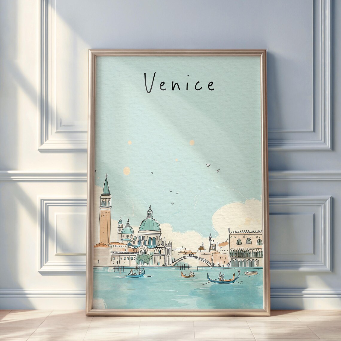Venice Watercolor Poster Gondolas Grand Canal Italy Minimal Travel Art