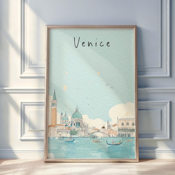 Venice Watercolor Poster Gondolas Grand Canal Italy Minimal Travel Art