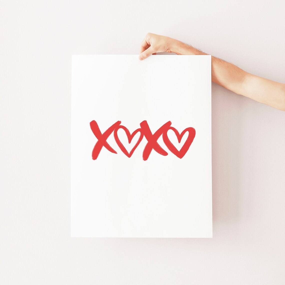 Red Watercolor XOXO Brush Lettering Hearts Love Valentine Poster - Image 3