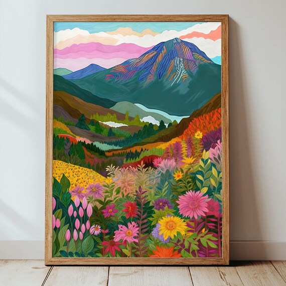 Mountain And Meadow Wall Art Print Minimalist Geometric Decor Ready To Hang Trendy And Modern