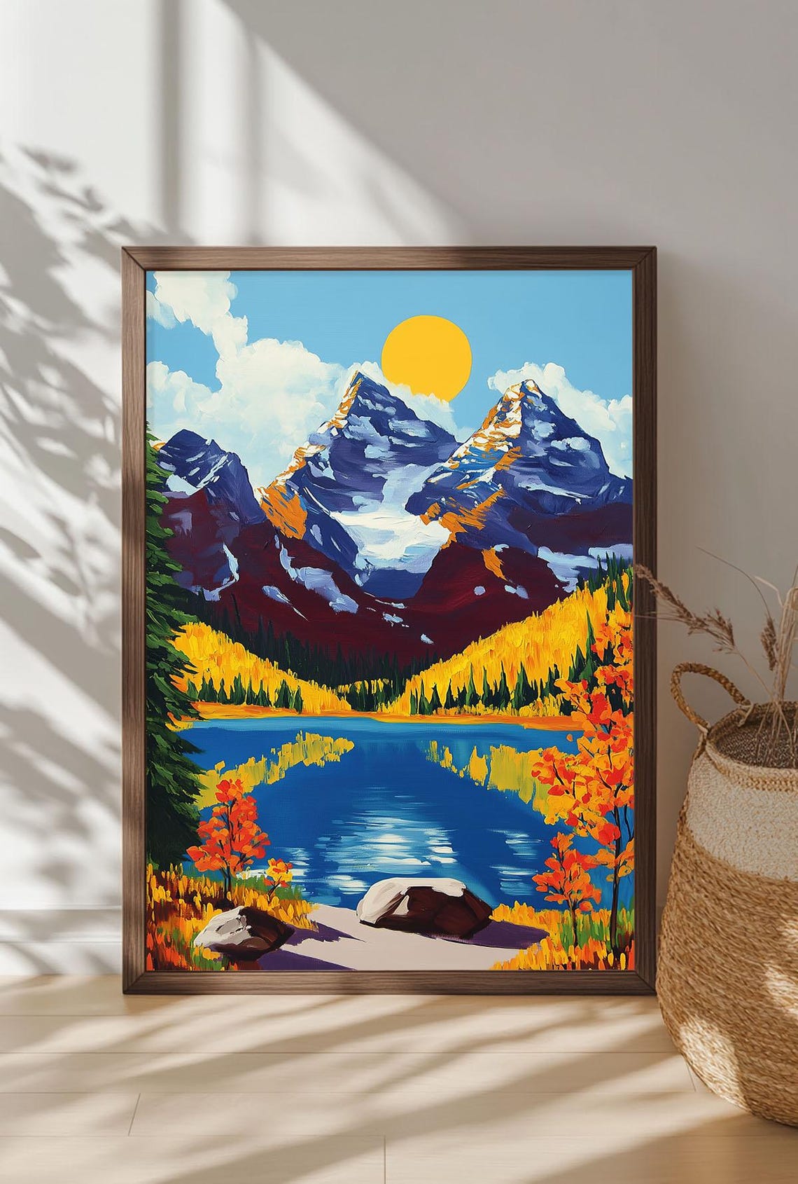 Sunny Mountain Lake Snow Peaks Alpine Scenic Landscape Wall Art - Image 4