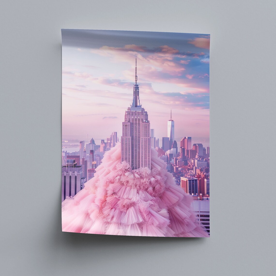 Empire State Building Pink Tulle Dress NYC Skyline Art Poster - Image 4