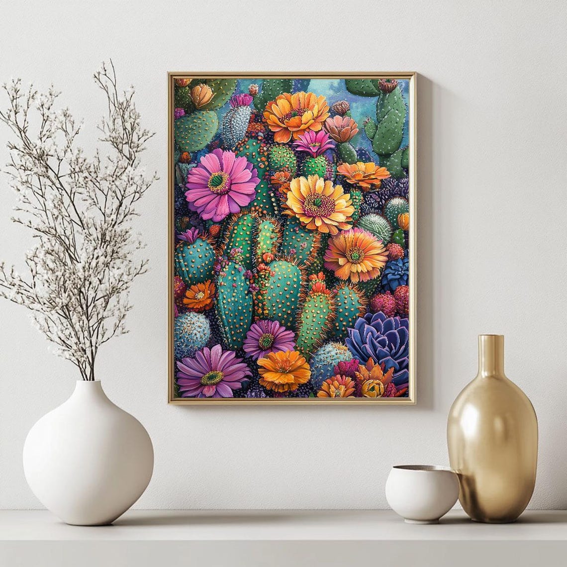 Blooming Cactus Flowers Desert Succulent Vibrant Botanical Wall Art - Image 2