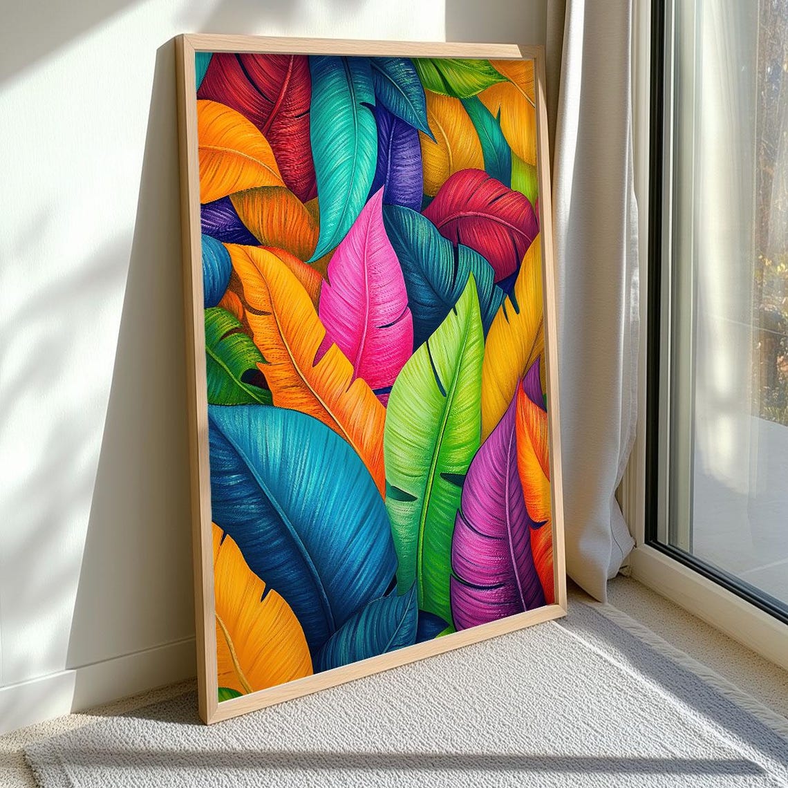 Bold Vibrant Tropical Banana Leaves Rainbow Botanical Wall Art - Image 3