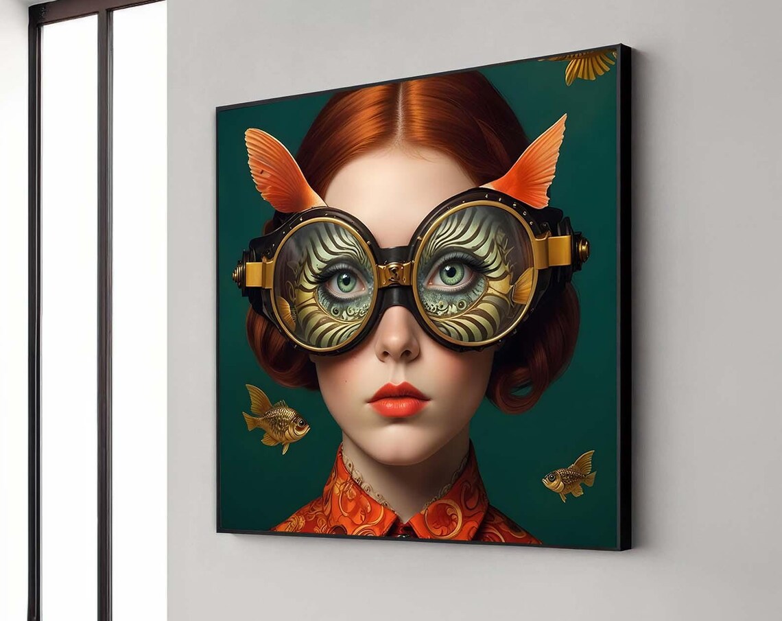 Surreal Woman With Fish, Oceanic Portrait Art Print
