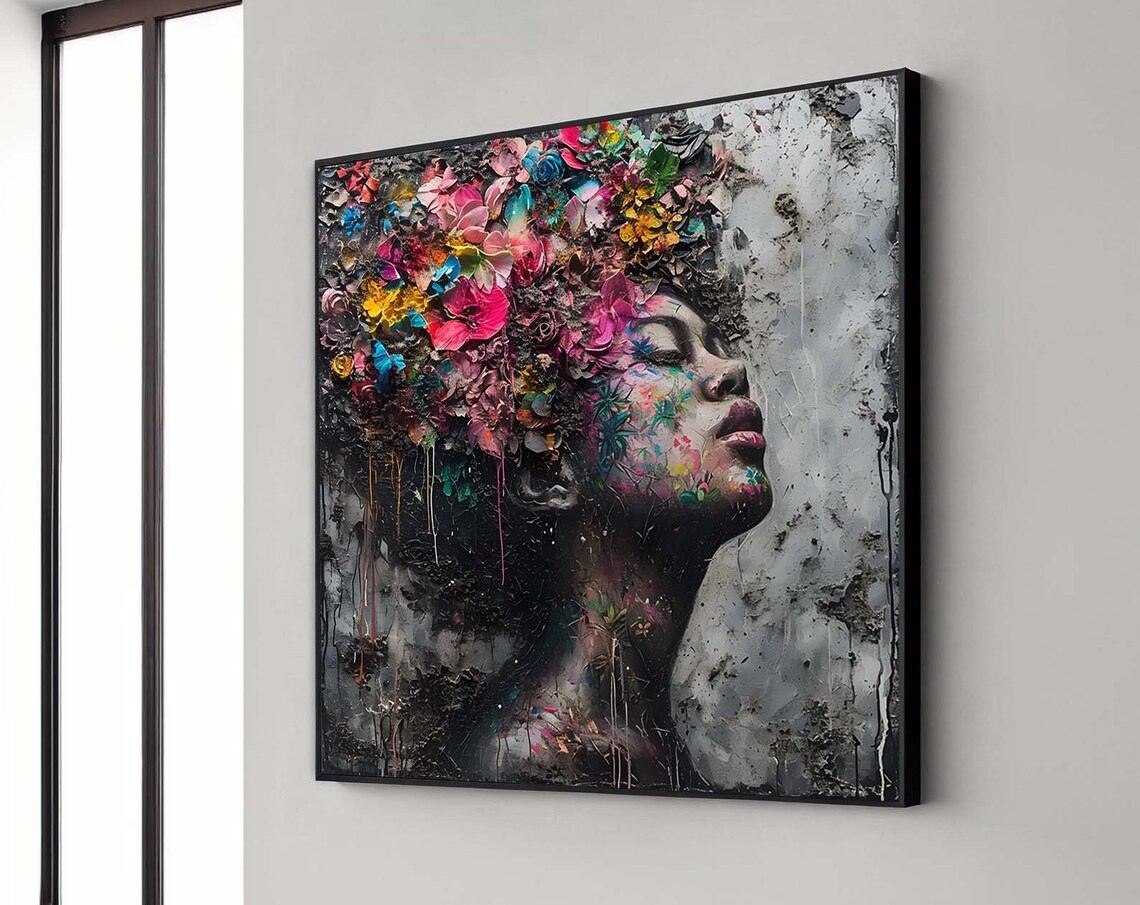 Floral Woman Portrait Art Print, Boho Decor