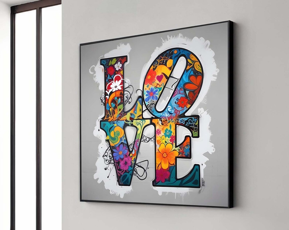 Love Word Floral Graffiti Colorful Street Art Typography Wall Art