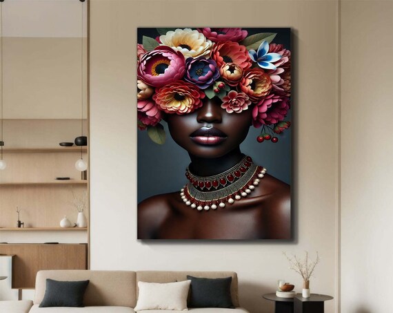 Woman Flower Crown Colorful Floral Beauty Portrait Vibrant Wall Decor Poster