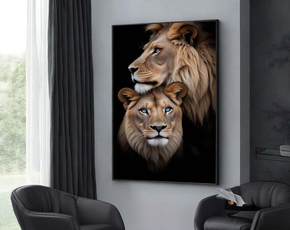 Majestic Family Lion Canvas Wall Art Wildlife Portrait For Modern Home Decor Animal Ready To Hang Poster