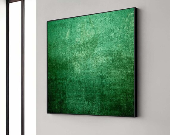 Abstract Wall Art Emerald Green Textured Canvas Modern Ombre Painting Print Ready To Hang