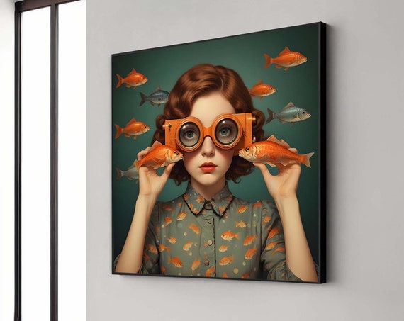 Whimsical Aquatic Woman With Fish, Ocean Portrait