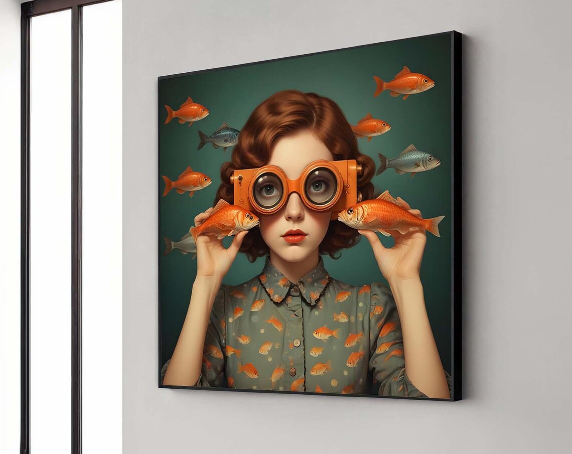 Whimsical Aquatic Woman With Fish, Ocean Portrait