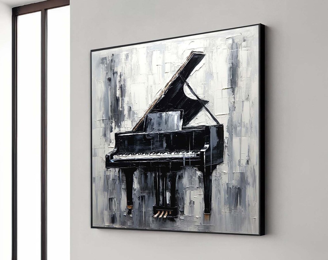 Music Lovers Black White Canvas Art Abstract Piano Wall Decor Ready To Hang Modern Home