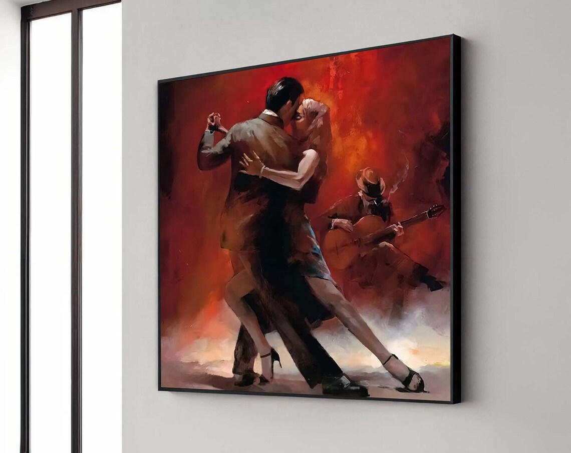 Passionate Tango Dancers Fiery Red Ballroom Dance Canvas Wall Art