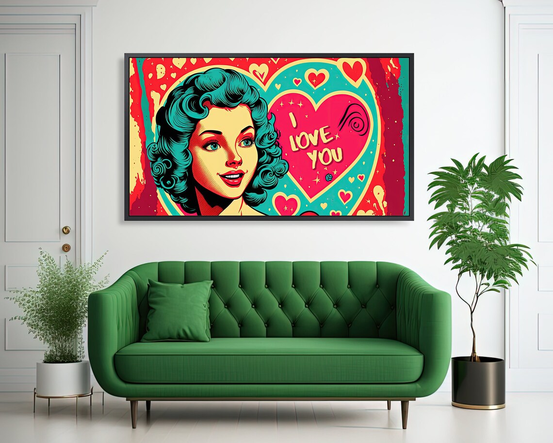 Vintage Pop Art Pin Up Girl I Love You Heart Retro Wall Art Poster - Image 2