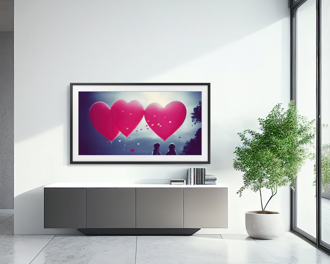 Romantic Heart Balloons Couple Silhouette Sunset Love Wall Art Poster - Image 3