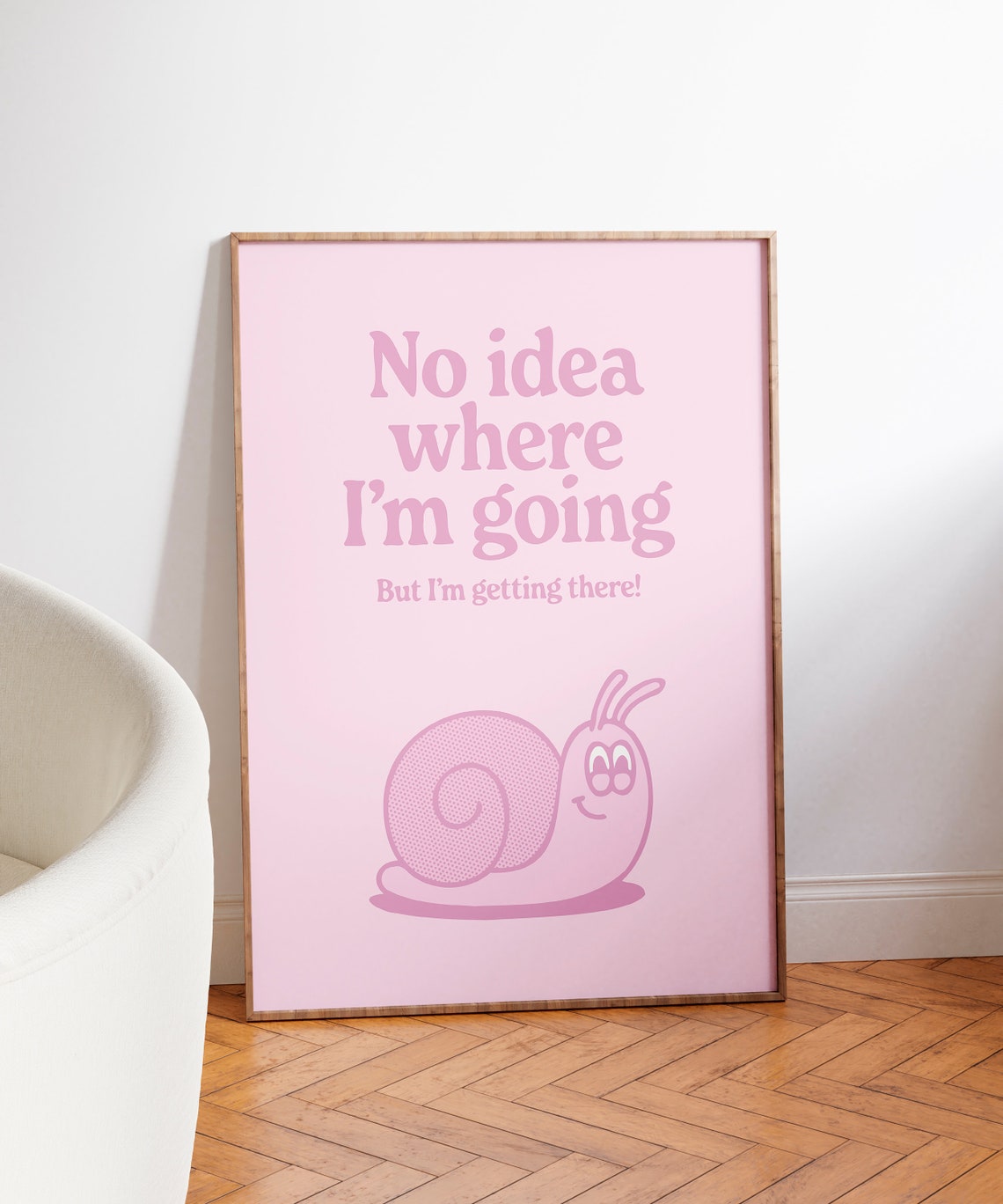 No Idea Where I'm Going Pink Snail Retro Cartoon Quote Poster - Image 3