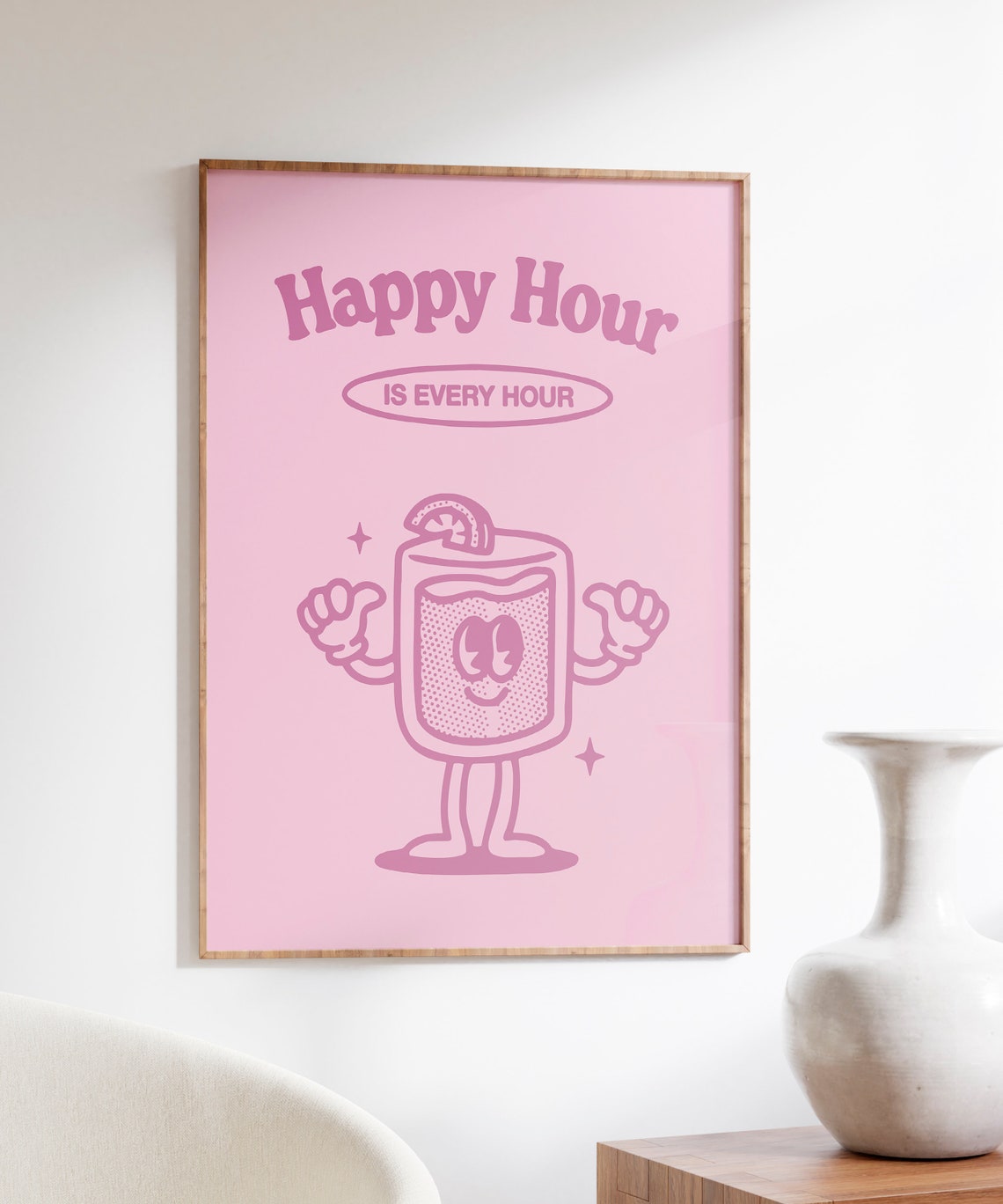 Happy Hour Is Every Hour Pink Cocktail Mascot Bar Party Poster - Image 4
