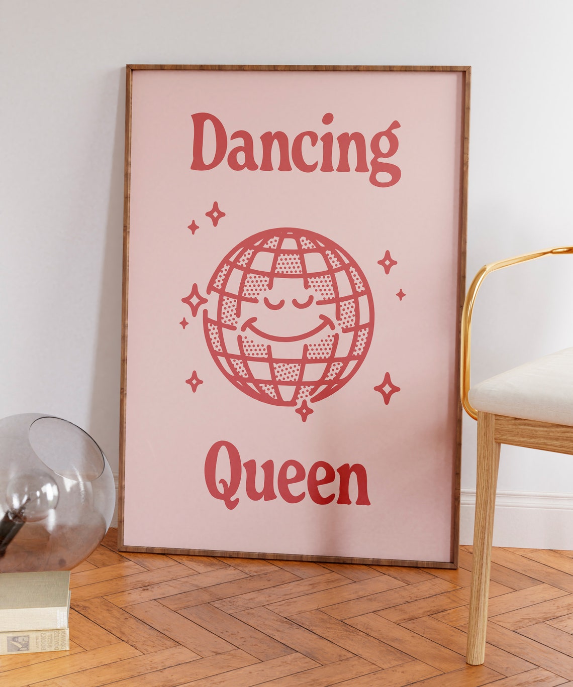 Dancing Queen Retro Disco Ball Pink Typography Quote Wall Art - Image 5