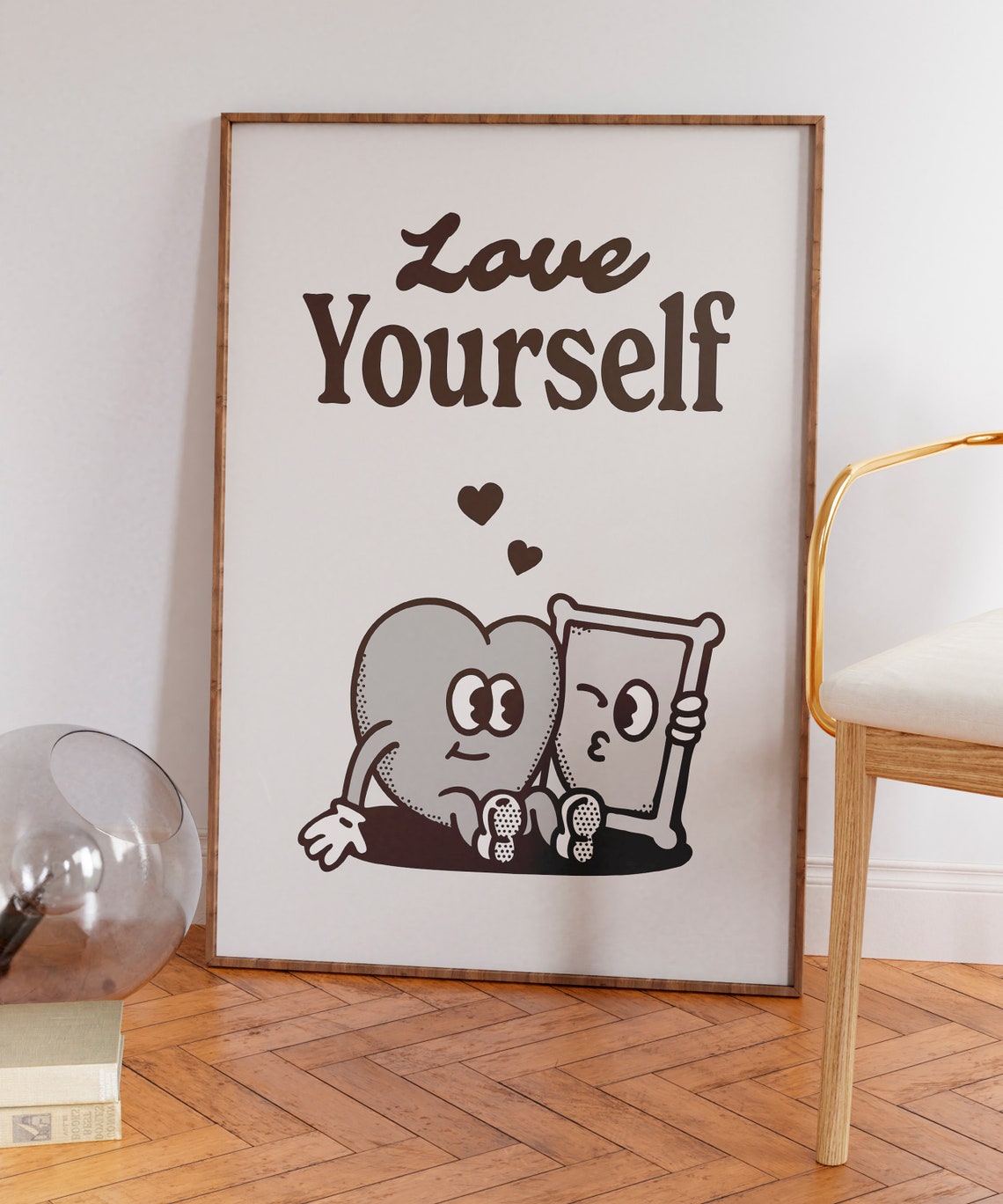 Love Yourself Heart Character Mirror Vintage Retro Affirmation Poster - Image 5
