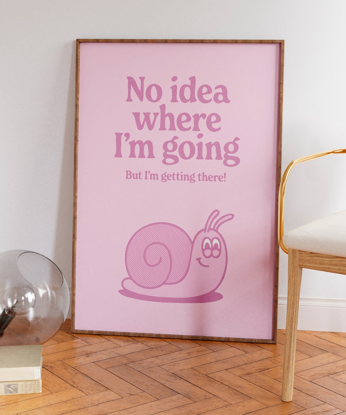 No Idea Where I'm Going Pink Snail Retro Cartoon Quote Poster - Image 5