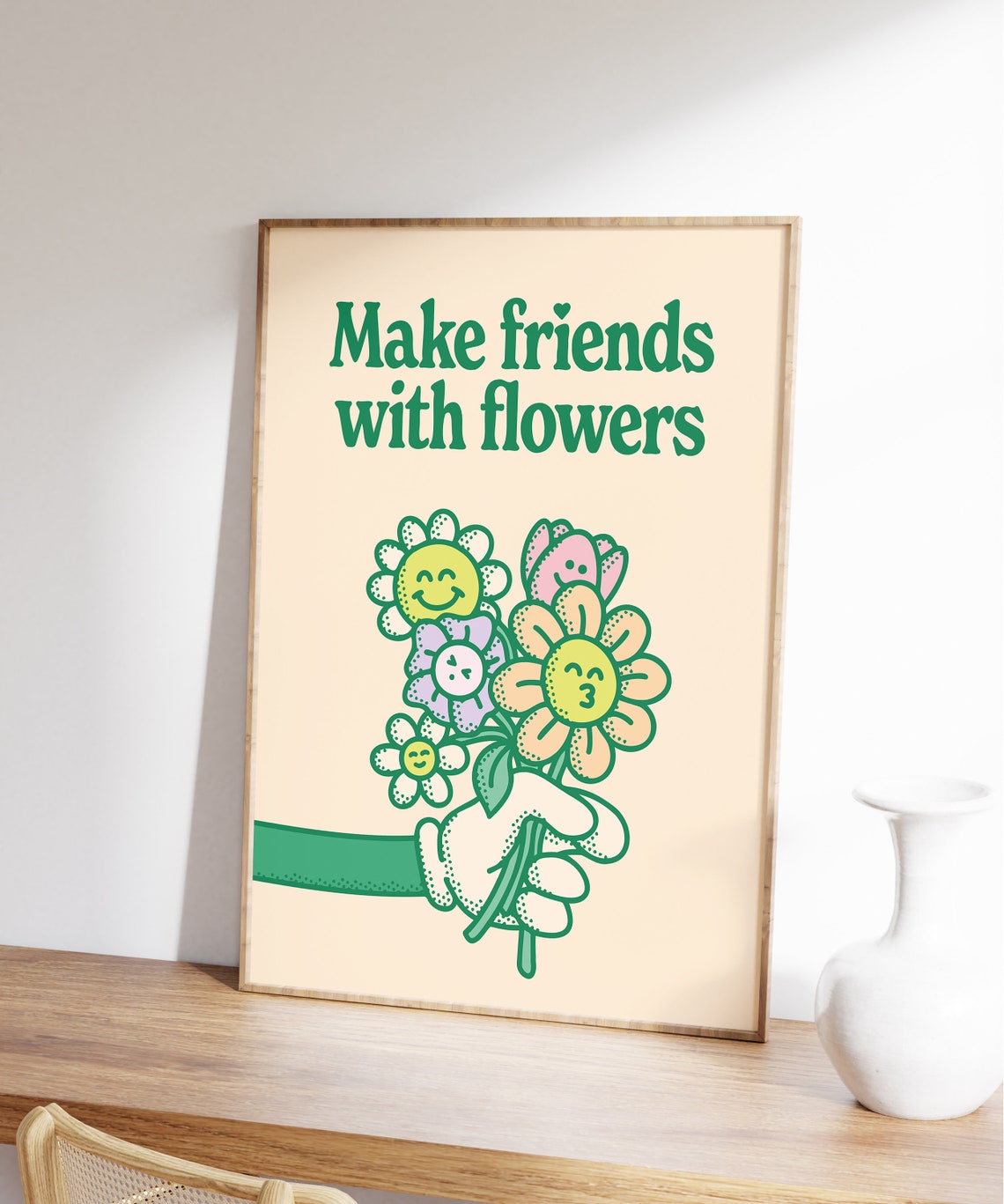 Make Friends with Flowers Retro Smiley Daisy Bouquet Wall Art - Image 7