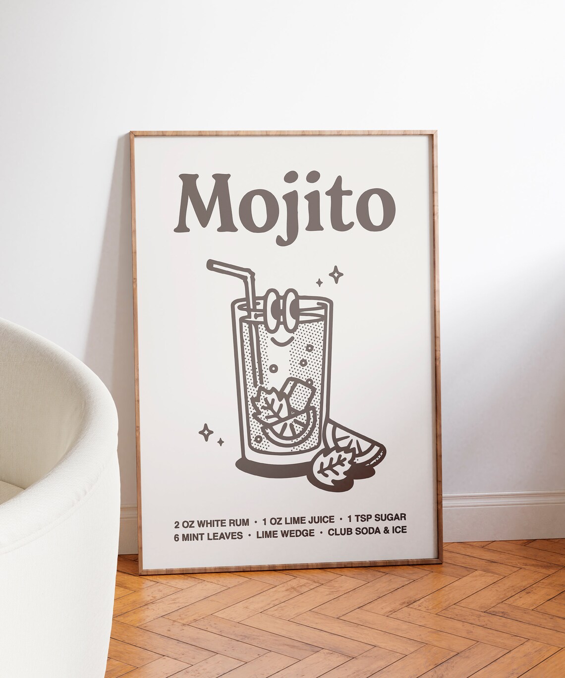 Mojito Cocktail Recipe Black Line Art Kitchen Bar Cart Poster - Image 7