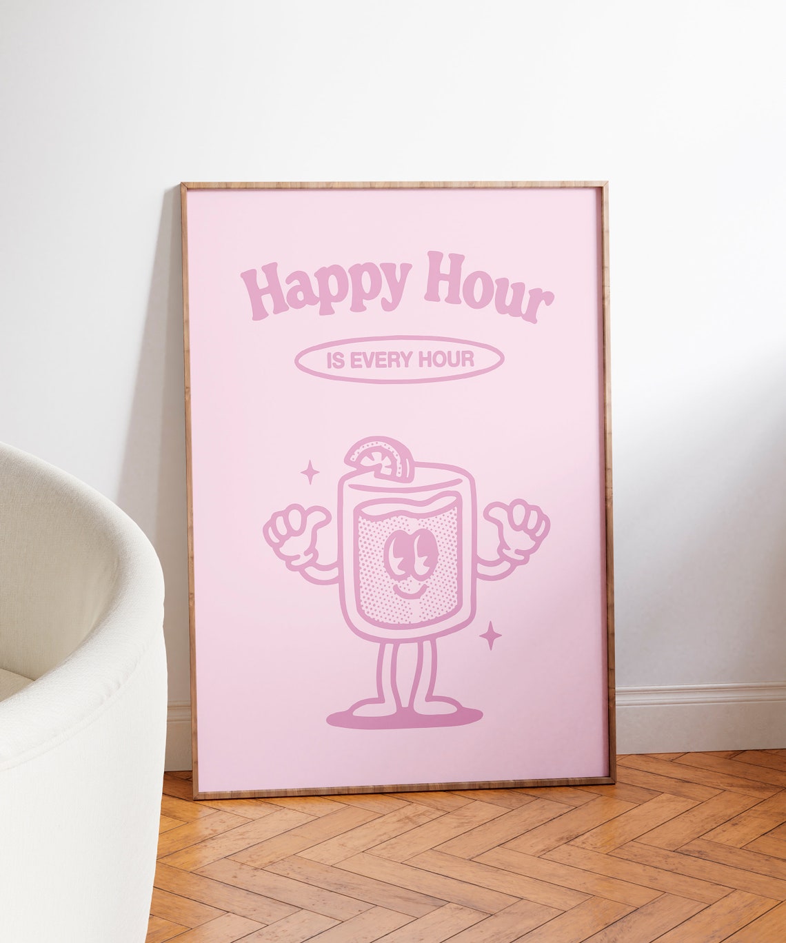 Happy Hour Is Every Hour Pink Cocktail Mascot Bar Party Poster - Image 3