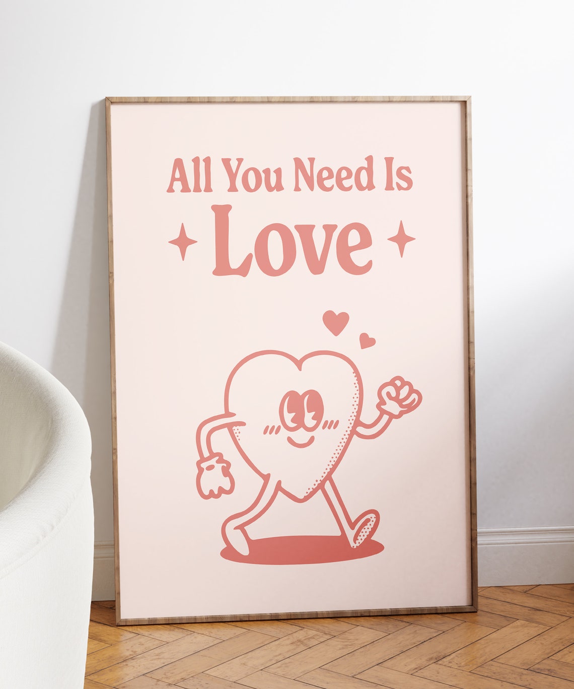All You Need Is Love Pink Heart Retro Character Quote Poster - Image 5