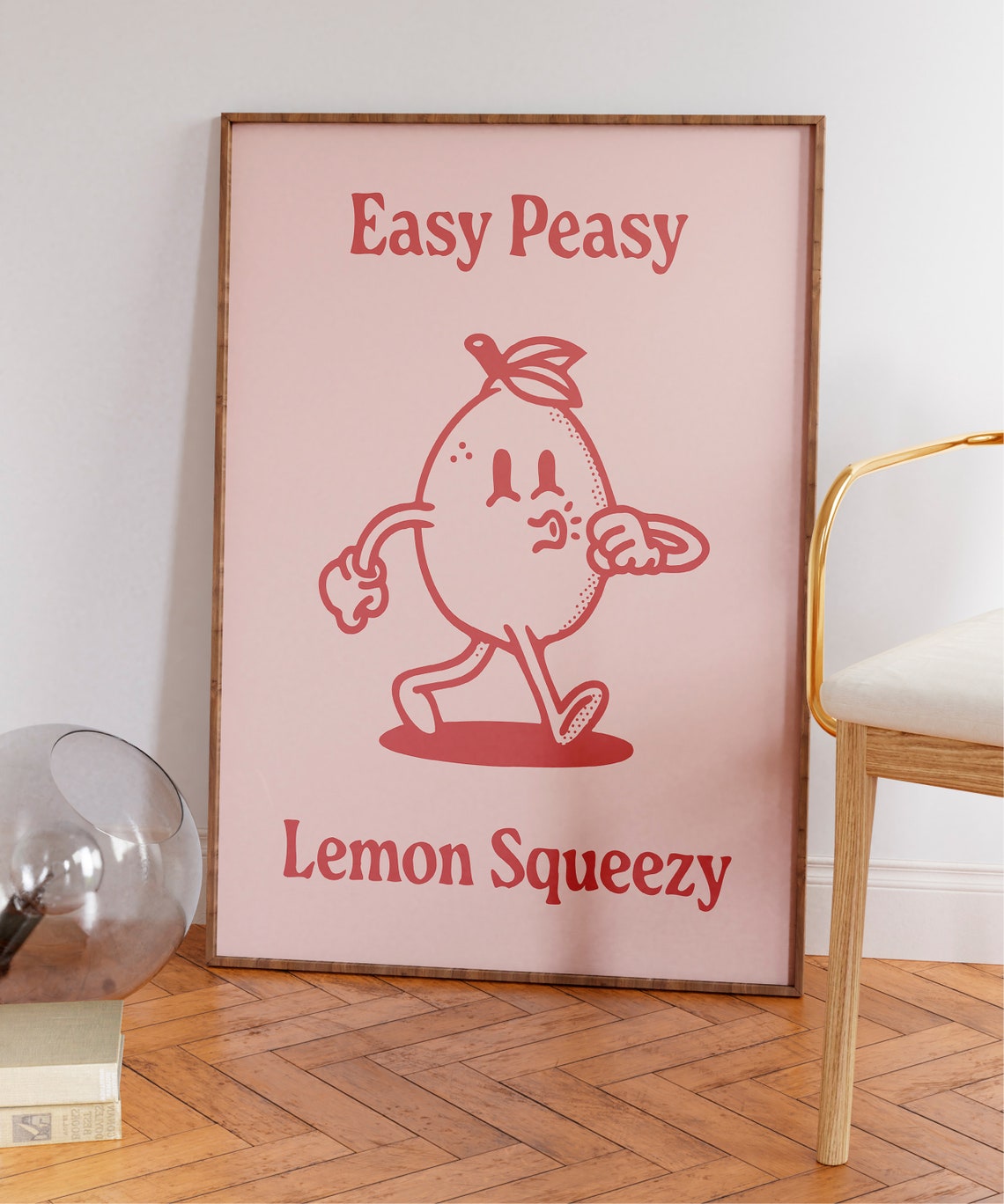 Easy Peasy Lemon Squeezy Coral Retro Lemon Character Art Print - Image 4