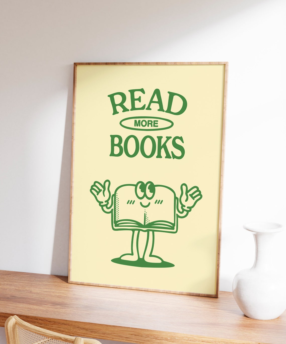 Read More Books Green Book Character Cream Retro Reading Quote Poster - Image 6