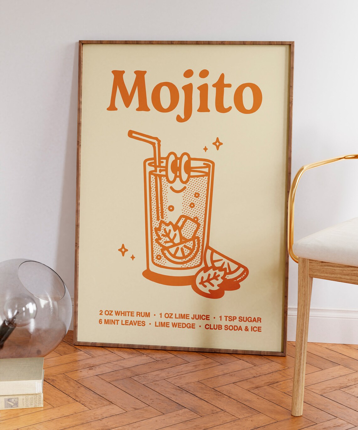 Retro Mojito Cocktail Recipe Glass Illustration Kitchen Bar Print - Image 7