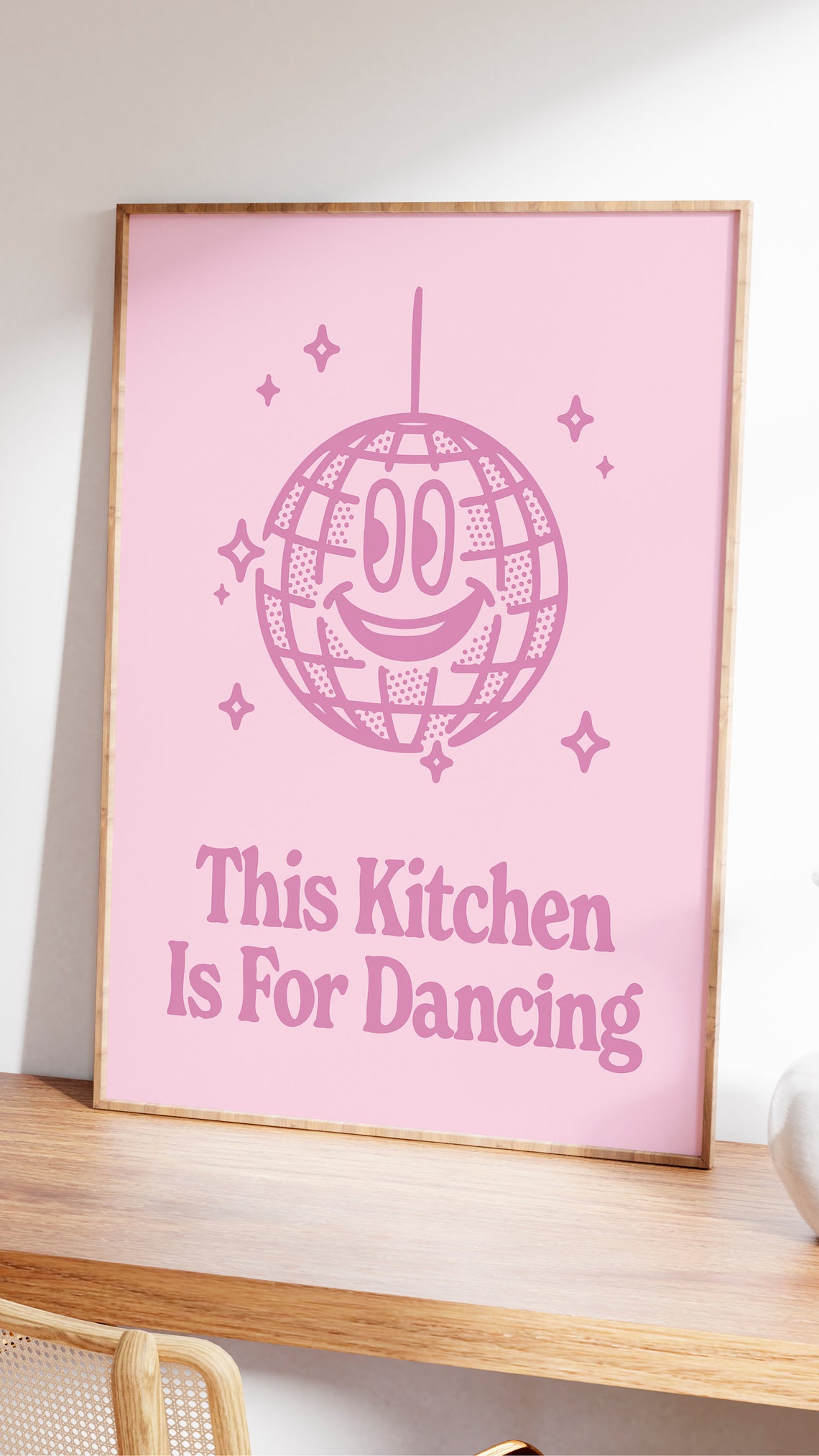 This Kitchen Is For Dancing Pink Disco Ball Kitchen Quote Poster - Image 2