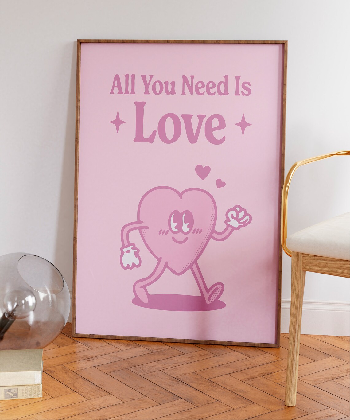 All You Need Is Love Pink Heart Mascot Love Quote Wall Poster - Image 5