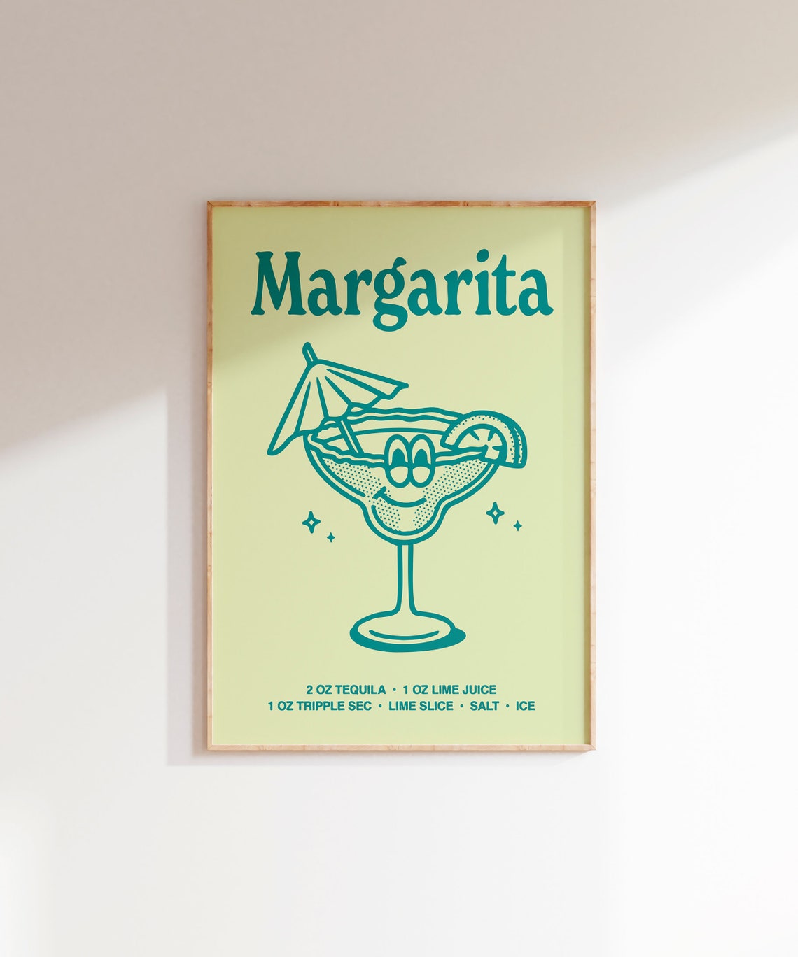 Retro Margarita Glass Smiling Teal Cocktail Recipe Bar Poster - Image 4