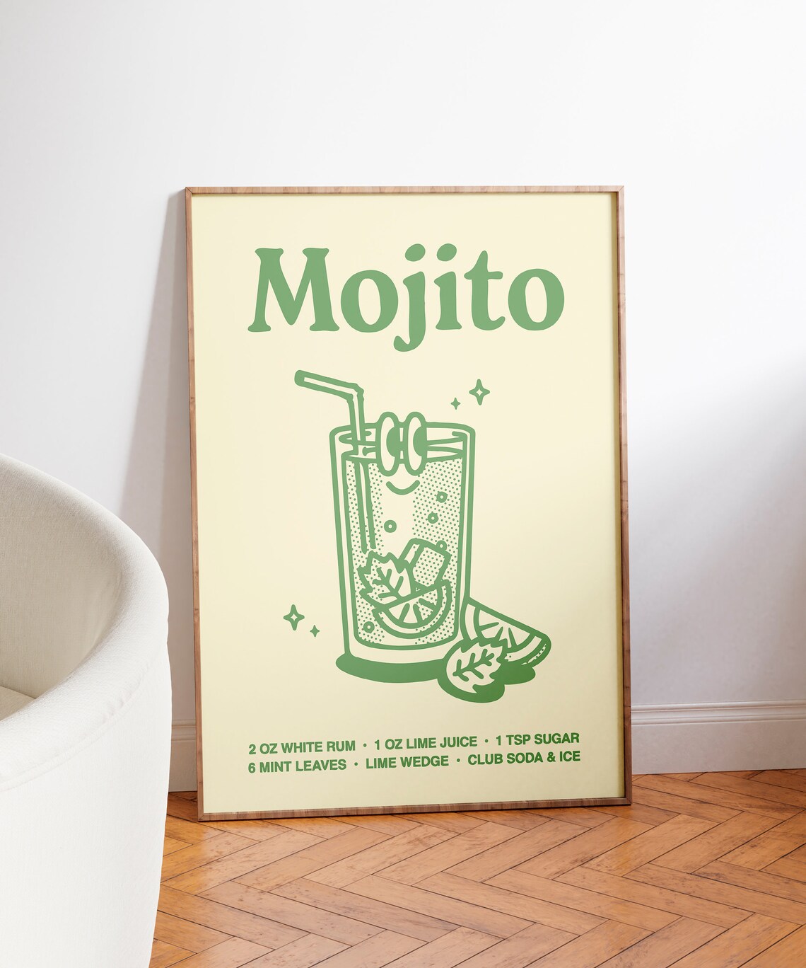 Mojito Cocktail Recipe Retro Green Bar Cart Kitchen Art Poster - Image 3