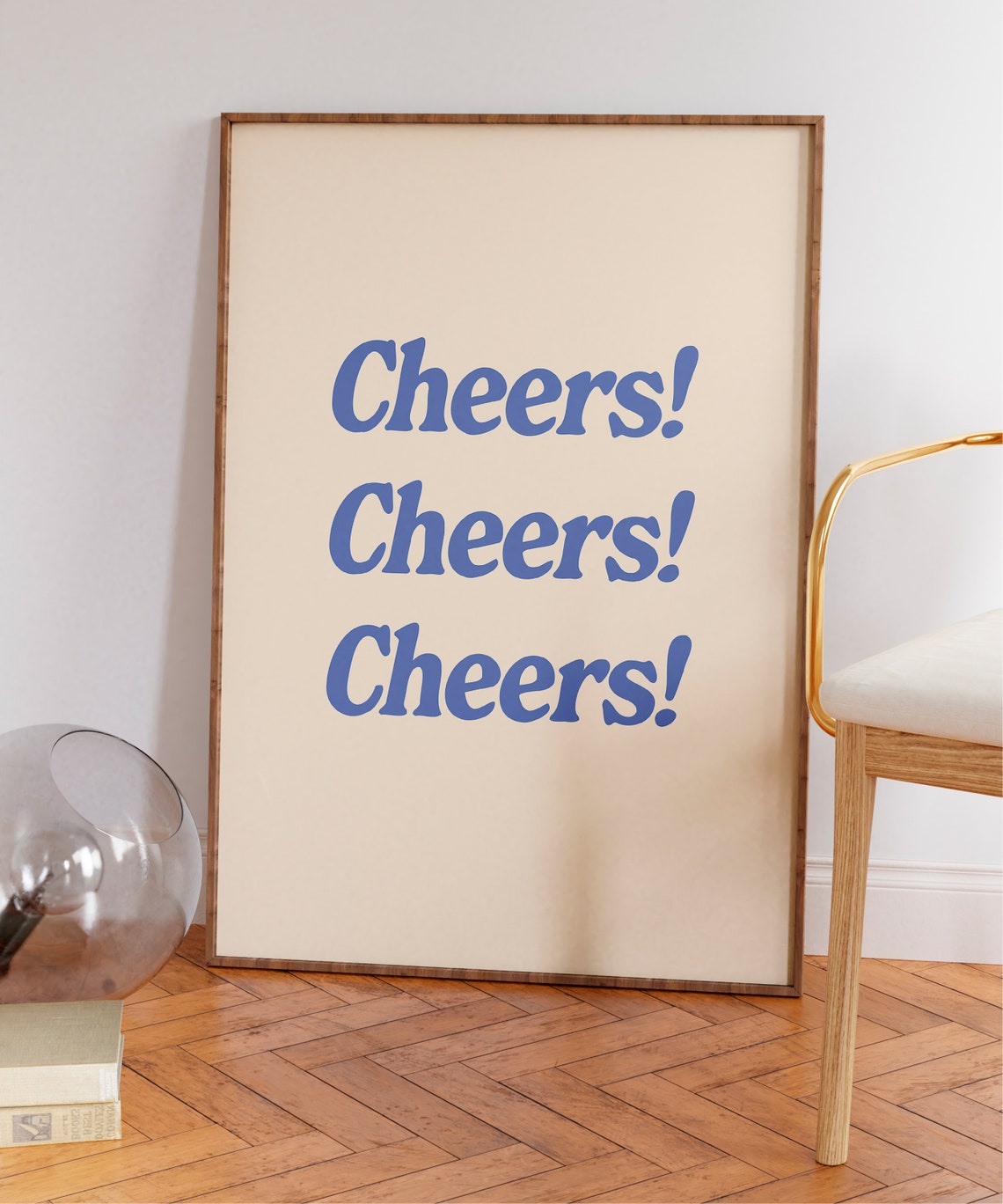 Cheers Cheers Cheers Blue Retro Typography Home Bar Party Poster - Image 7