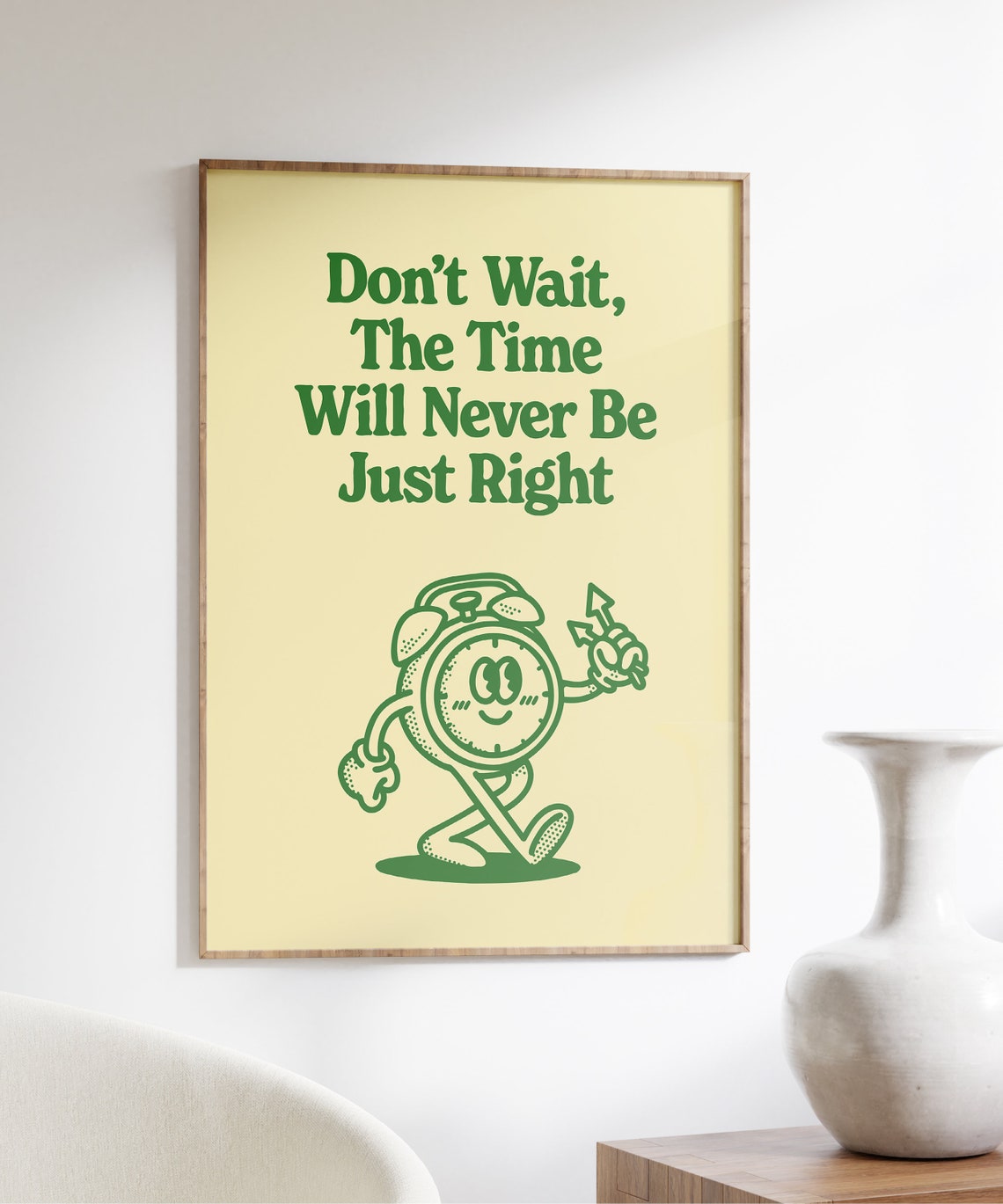 Don't Wait the Time Is Right Green Vintage Alarm Clock Poster - Image 5