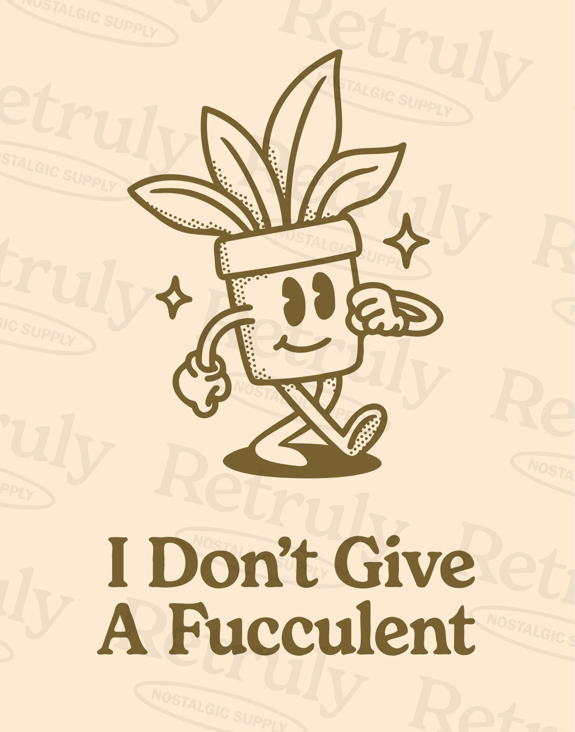 I Don't Give A Fucculent Plant Pun Retro Funny Succulent Poster - Image 2