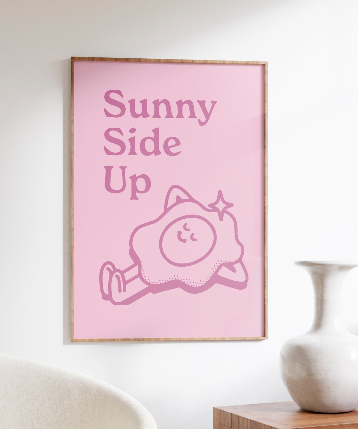 Sunny Side Up Pink Fried Egg Mascot Retro Breakfast Quote Poster - Image 2